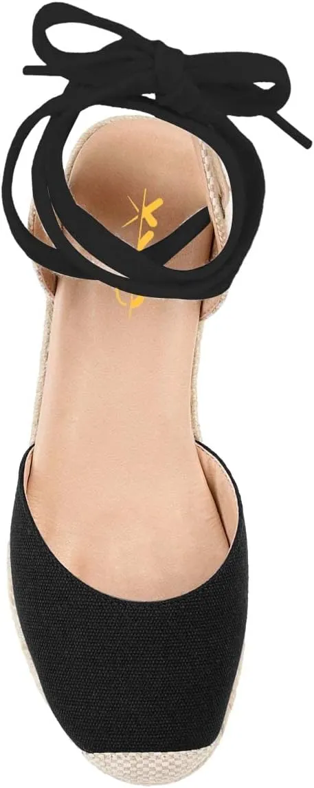 XYD Women's Closed Round Toe Ankle Strappy Espadrilles Wedge Sandals Slingback Platform Heel Casual Resort Dress Summer Roman Shoes