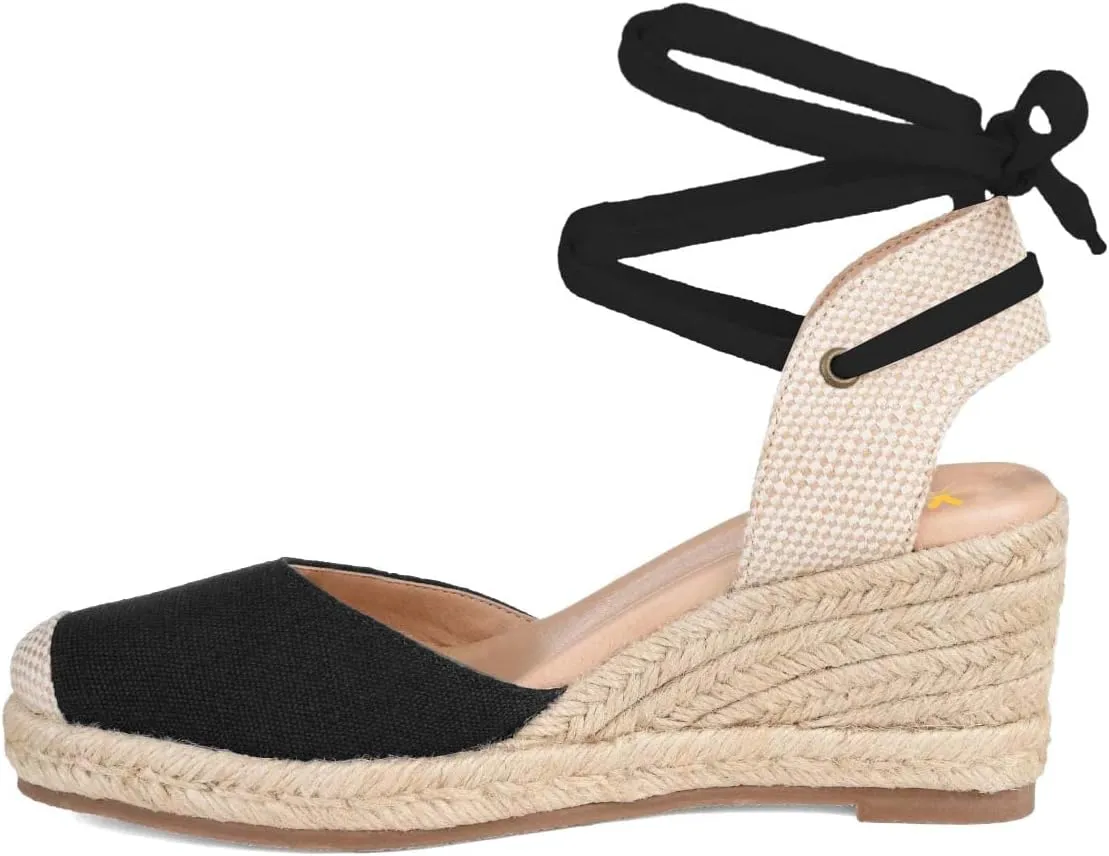 XYD Women's Closed Round Toe Ankle Strappy Espadrilles Wedge Sandals Slingback Platform Heel Casual Resort Dress Summer Roman Shoes