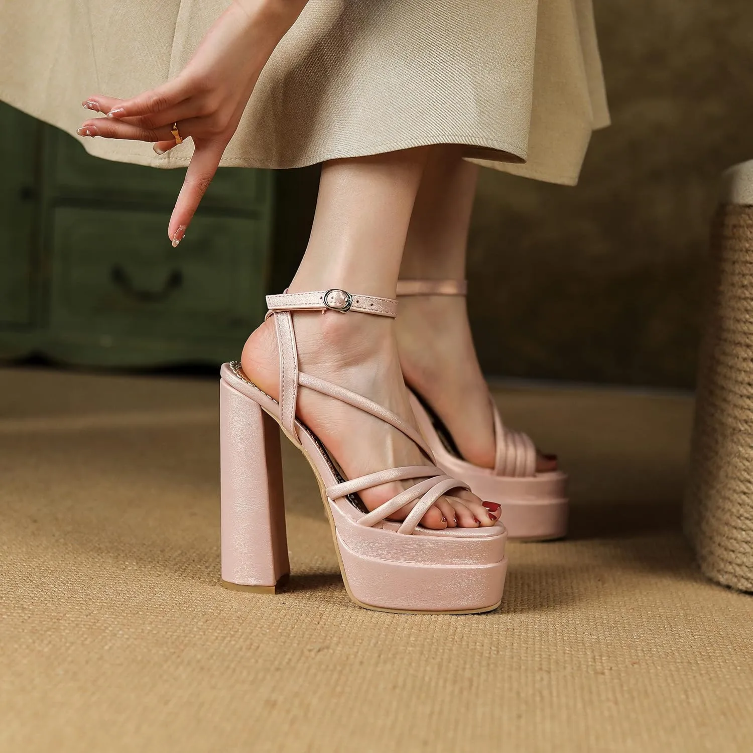 Yawors Womens LC679 Dress Fashion Casual Fashion Dress Pigskin Leather Low Kitten Heeled Sandals