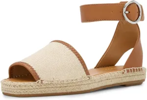 YDN Women Open Peep Toe Summer Flat Sandals Low Wedge Heels Ankle Strap Buckled Espadrilles Daily Outfit Party Beach Dress Size 4-16 US