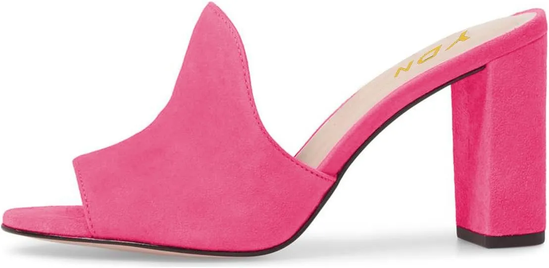 YDN Women Peep Toe Chunky High Heel Loafers Mules Slip on Sandals Dress Slide Shoes