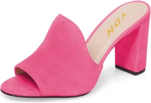 YDN Women Peep Toe Chunky High Heel Loafers Mules Slip on Sandals Dress Slide Shoes