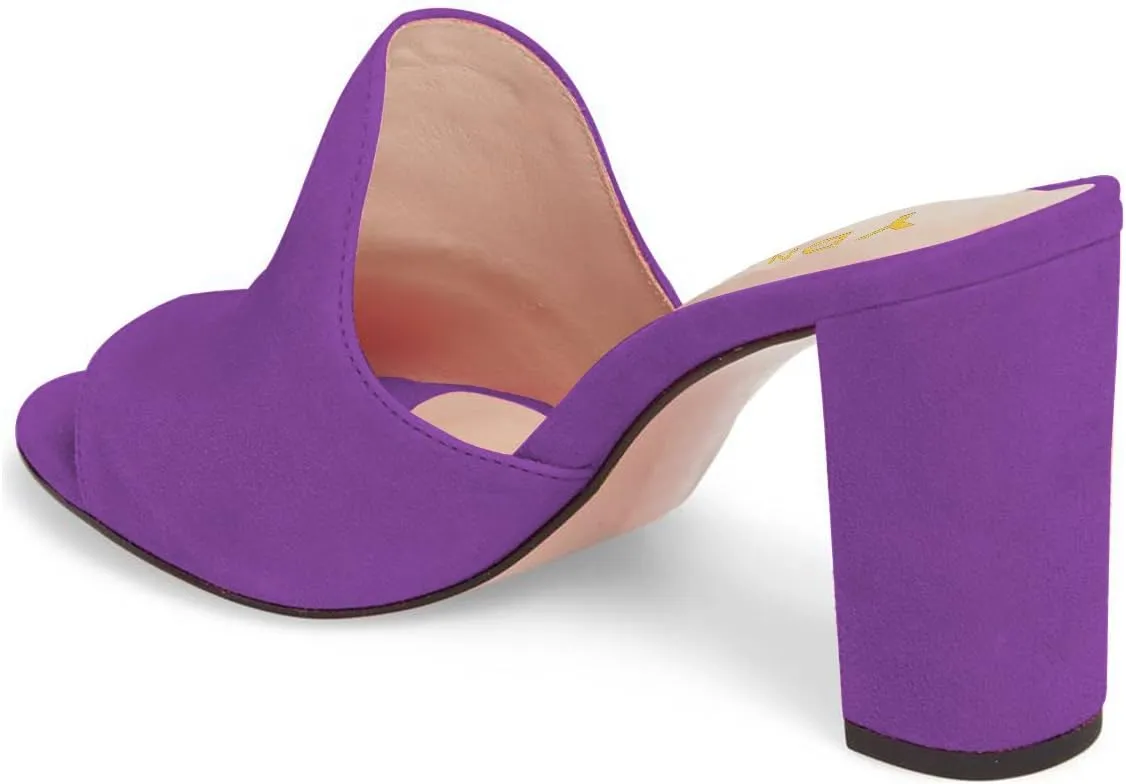 YDN Women Peep Toe Chunky High Heel Loafers Mules Slip on Sandals Dress Slide Shoes