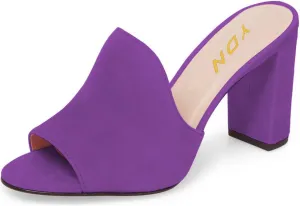 YDN Women Peep Toe Chunky High Heel Loafers Mules Slip on Sandals Dress Slide Shoes