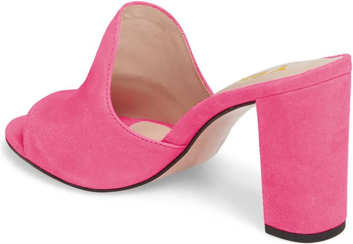 YDN Women Peep Toe Chunky High Heel Loafers Mules Slip on Sandals Dress Slide Shoes