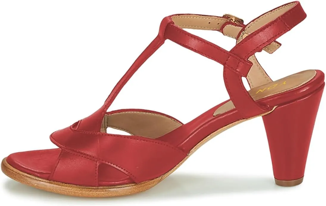 YDN Women Stylish T-Strap Buckle High Heeled Sandals Open Toe Cone Heels Strappy Shoes for Daily Event Dress Size 4-16 US