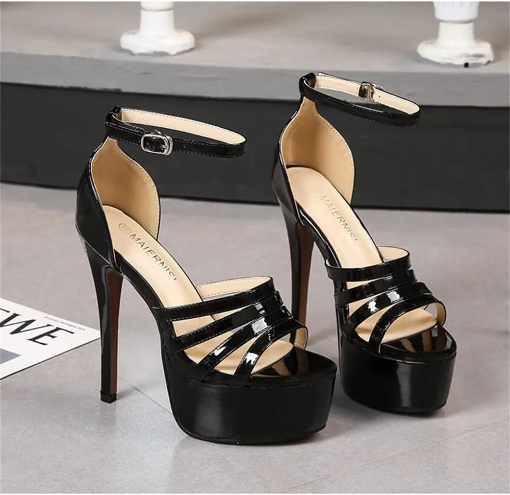 YGJKLIS Women's Platform High Heels 14cm Sexy Stiletto Pumps Ankle Strap Heeled Sandal Ballroom Performance Latin Dance Shoes