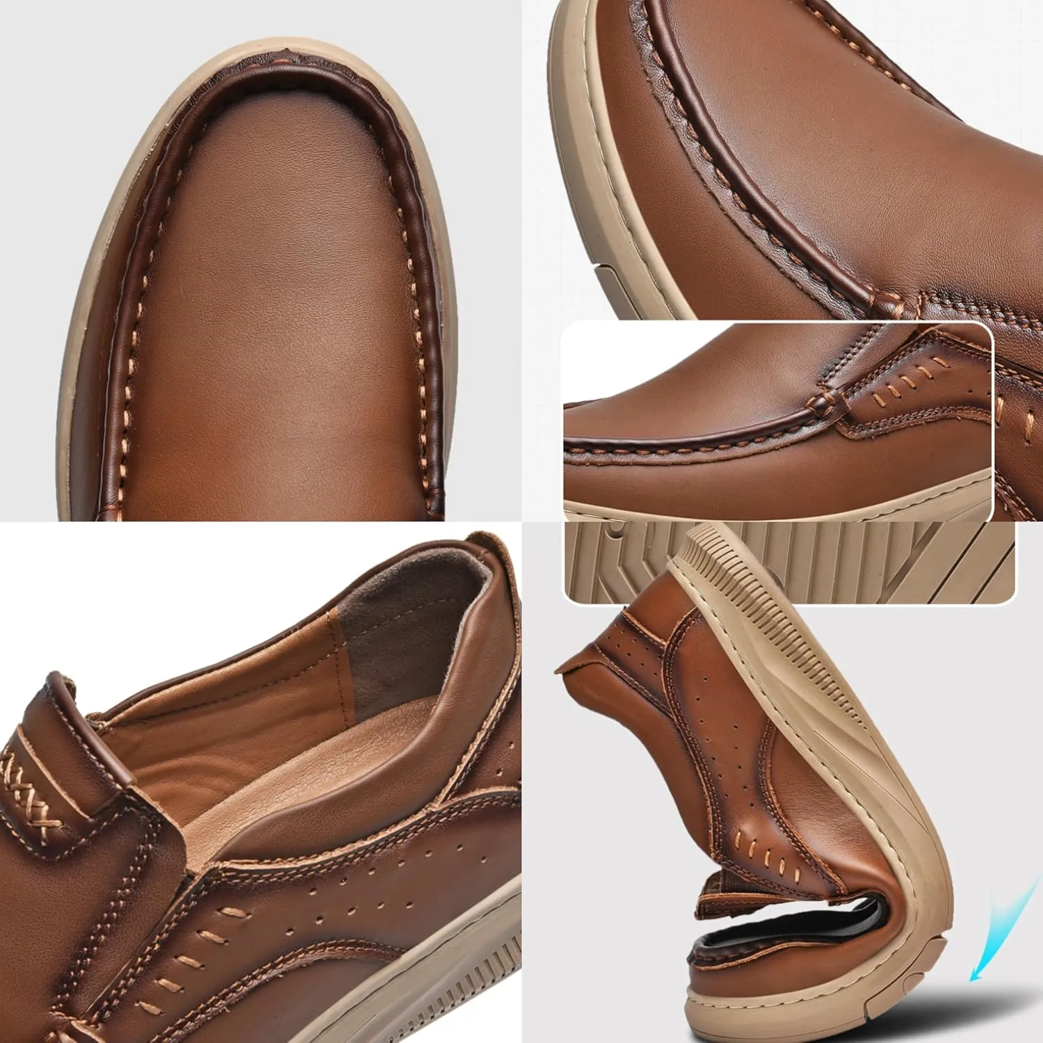 YTINGNICE Men's Handmade Leather Shoes - Casual, Dress, Work & Outdoor Comfortable Shoes for Men, Genuine Leather Slip-Resistant Driving Shoes