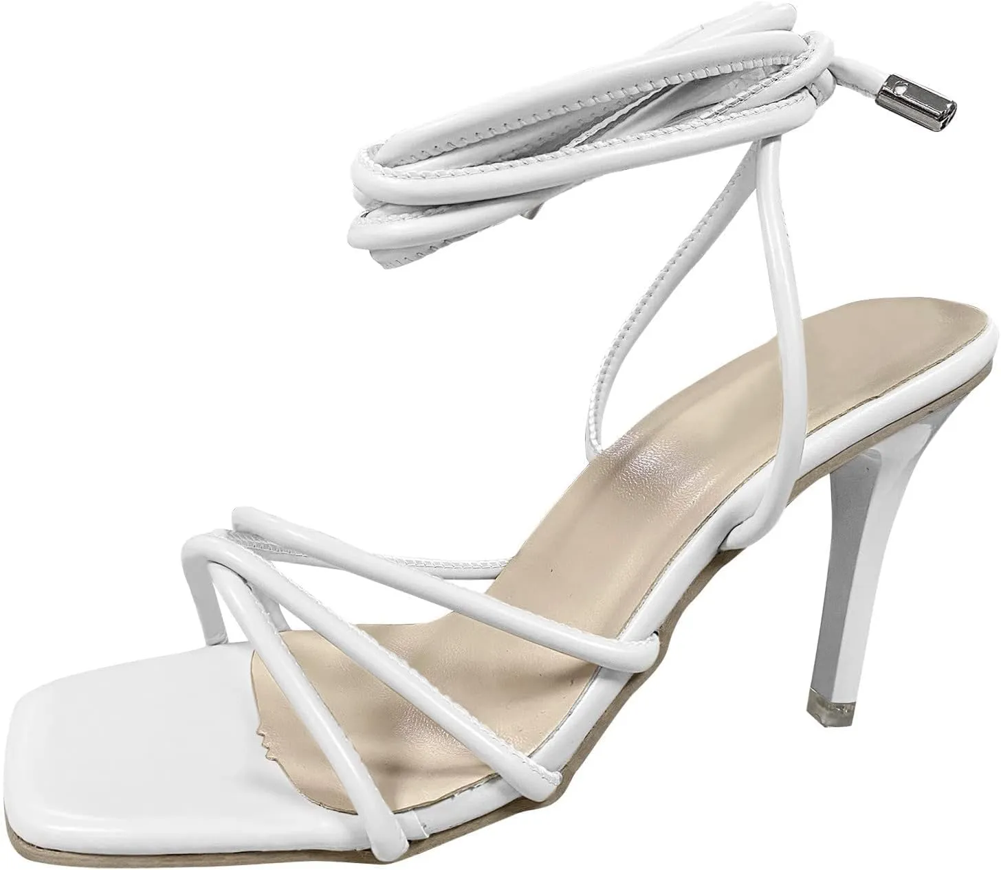 ZBYY Lace Up Heels Sandals for Women,Summer Square Toe Open Toe Strappy Heels Stiletto Heeled Sandals Party Dress Shoes