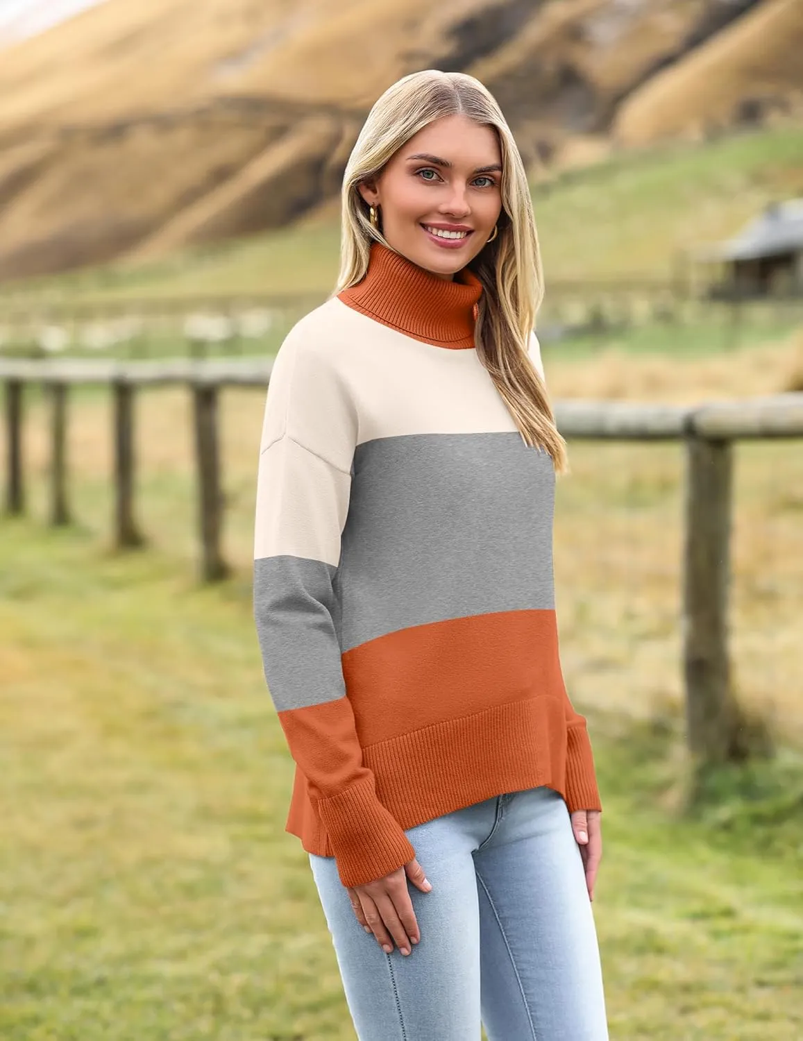 Zeagoo Women's Turtleneck Sweater 2024 Fall Winter Chunky Knitted Pullover High Low Hem Trendy Basic Jumper Top