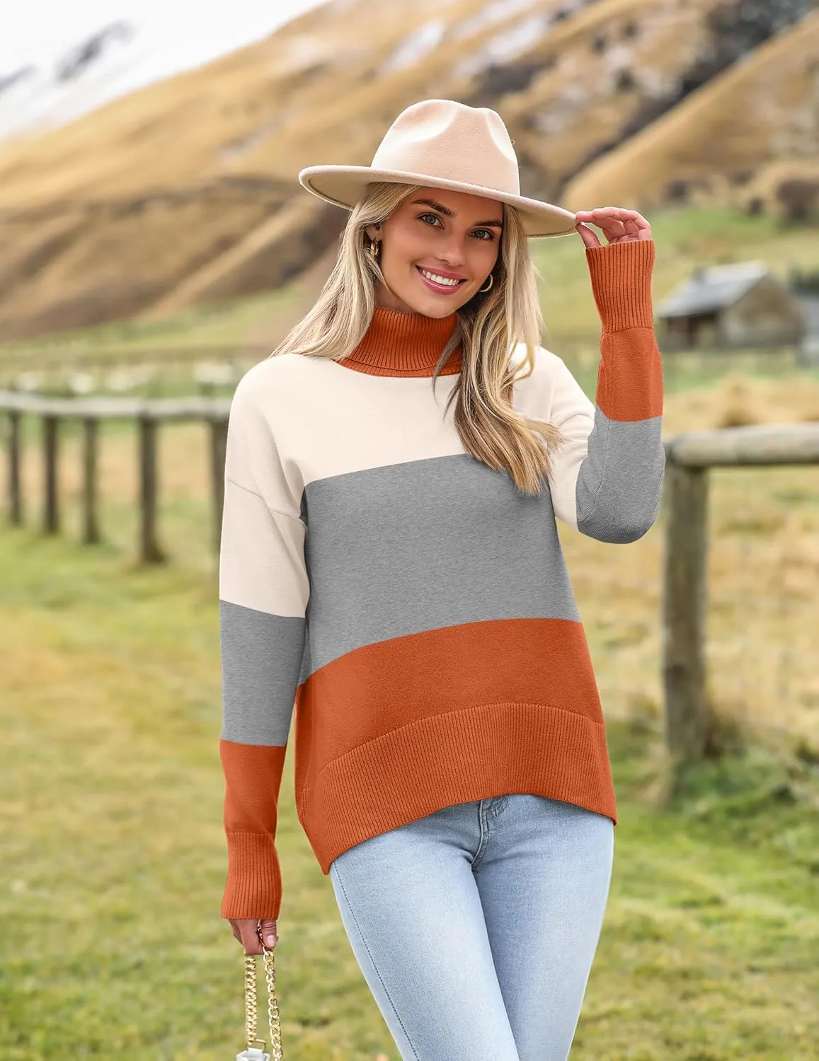 Zeagoo Women's Turtleneck Sweater 2024 Fall Winter Chunky Knitted Pullover High Low Hem Trendy Basic Jumper Top