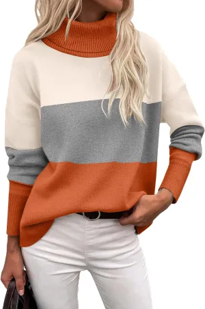 Zeagoo Women's Turtleneck Sweater 2024 Fall Winter Chunky Knitted Pullover High Low Hem Trendy Basic Jumper Top