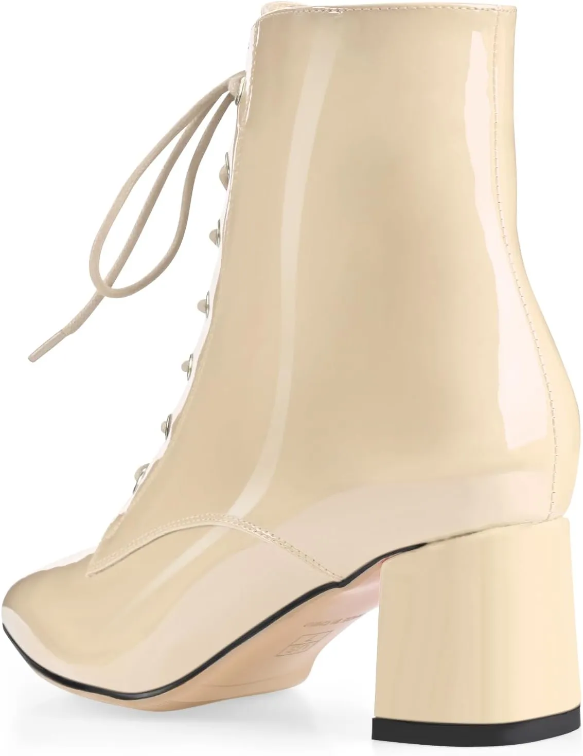 Z.Oufeier Women's Chunky Ankle Boots with Low Block Heel Fashion Leather Lace Up Pointed Toe Heeled Booties