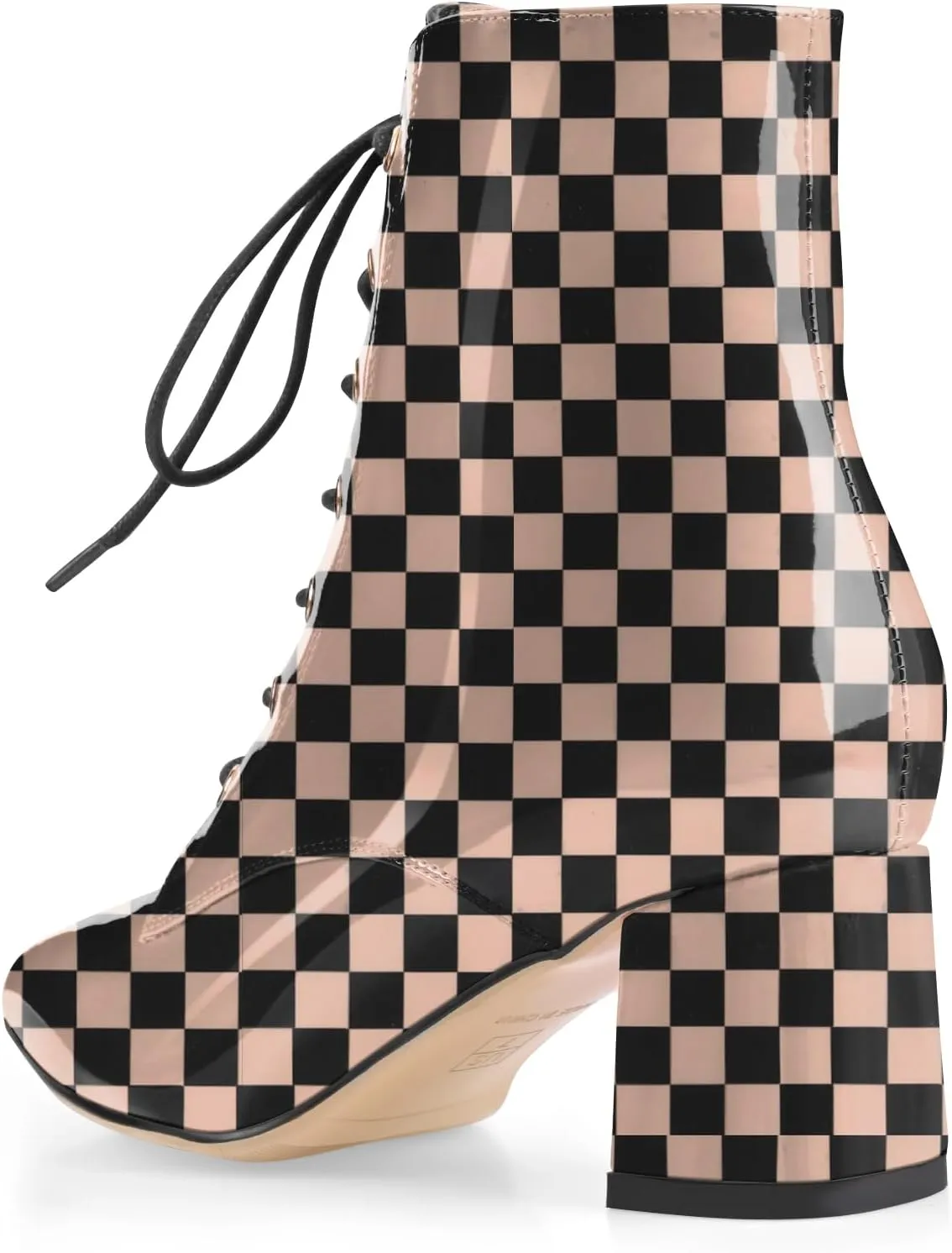 Z.Oufeier Women's Chunky Ankle Boots with Low Block Heel Fashion Leather Lace Up Pointed Toe Heeled Booties