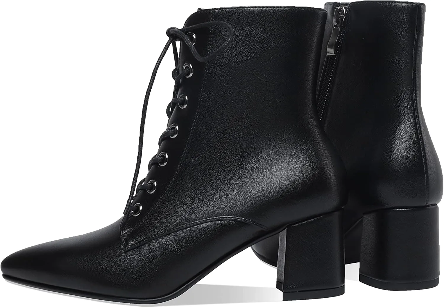 Z.Oufeier Women's Chunky Ankle Boots with Low Block Heel Fashion Leather Lace Up Pointed Toe Heeled Booties
