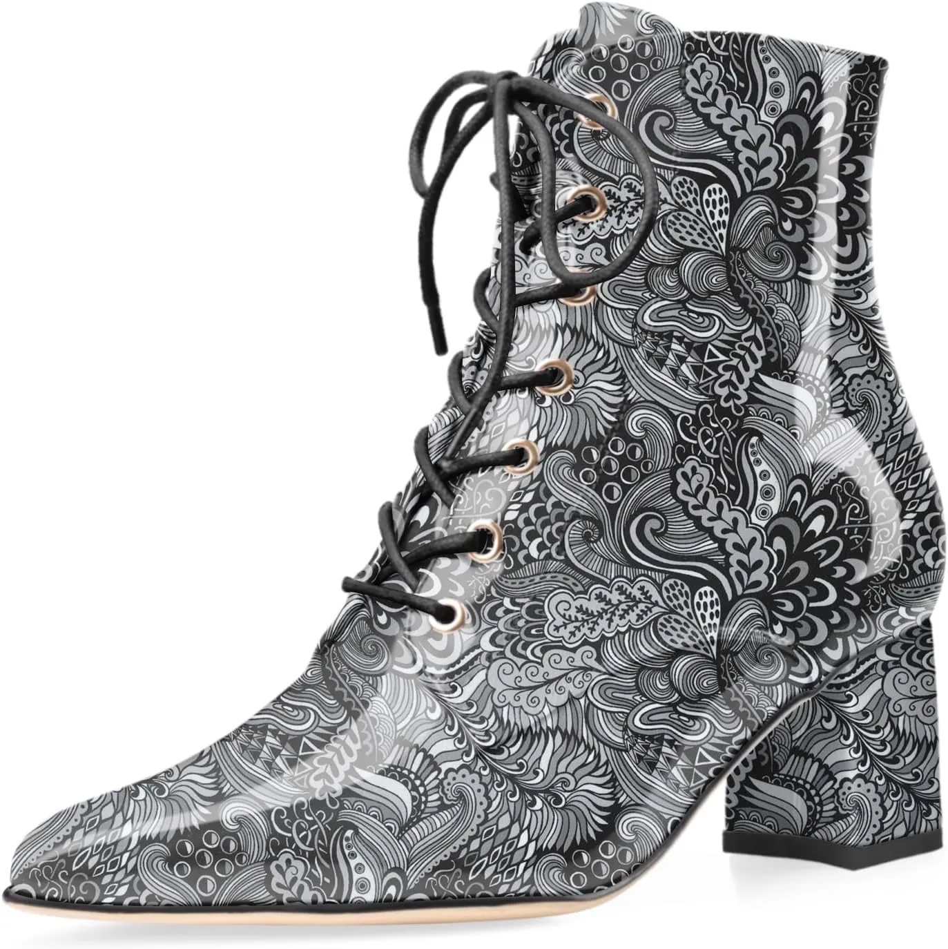 Z.Oufeier Women's Chunky Ankle Boots with Low Block Heel Fashion Leather Lace Up Pointed Toe Heeled Booties