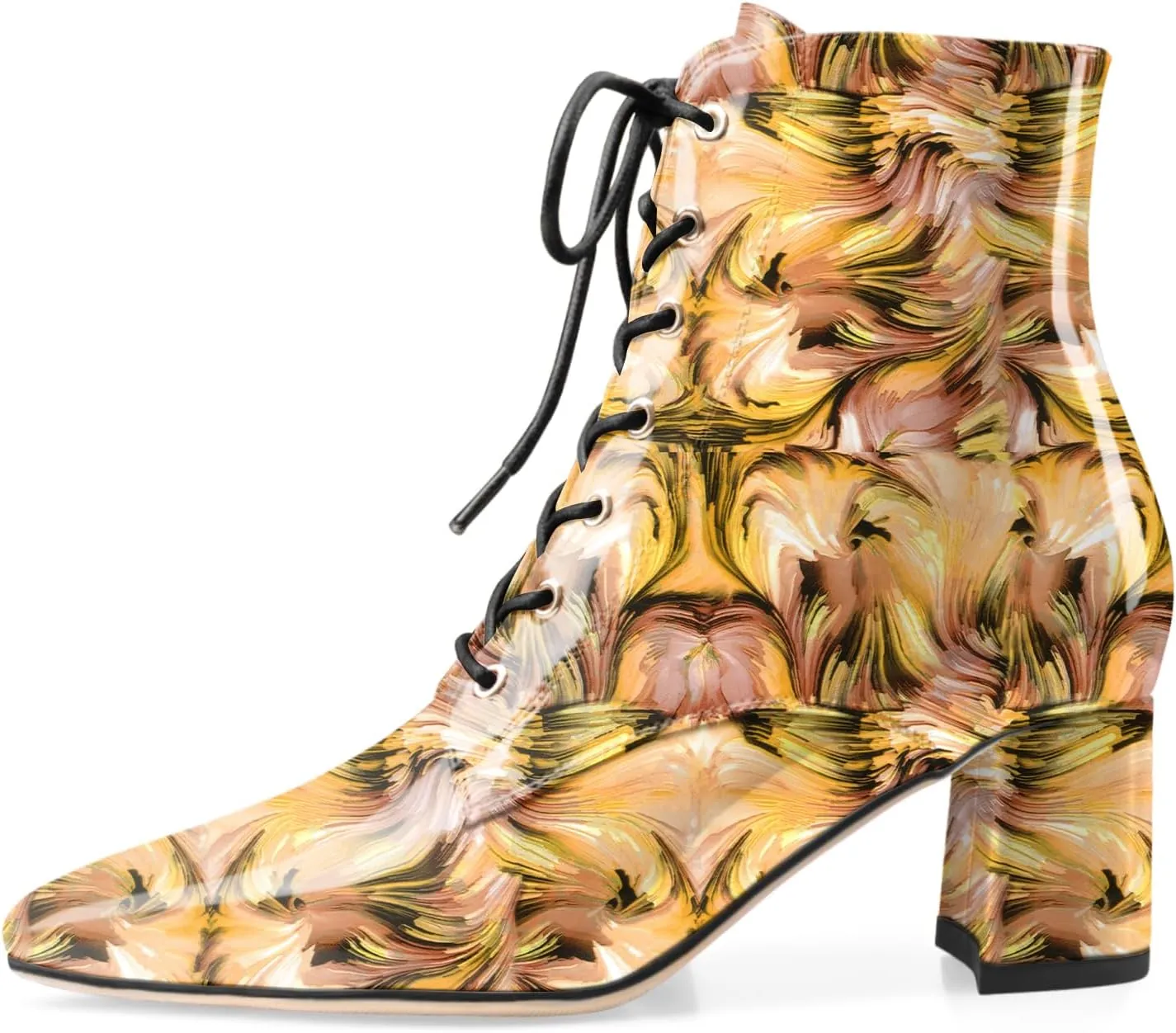Z.Oufeier Women's Chunky Ankle Boots with Low Block Heel Fashion Leather Lace Up Pointed Toe Heeled Booties