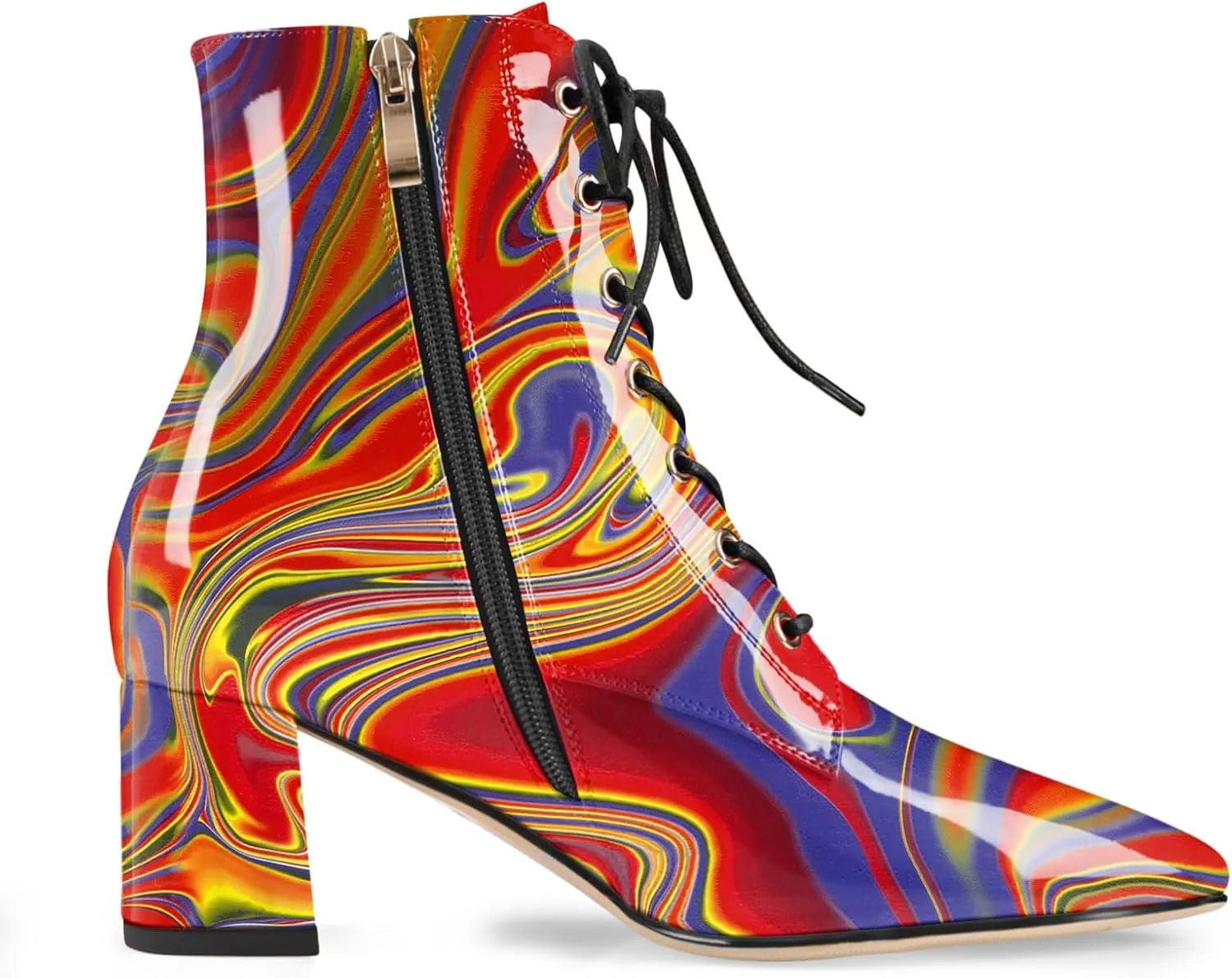 Z.Oufeier Women's Chunky Ankle Boots with Low Block Heel Fashion Leather Lace Up Pointed Toe Heeled Booties