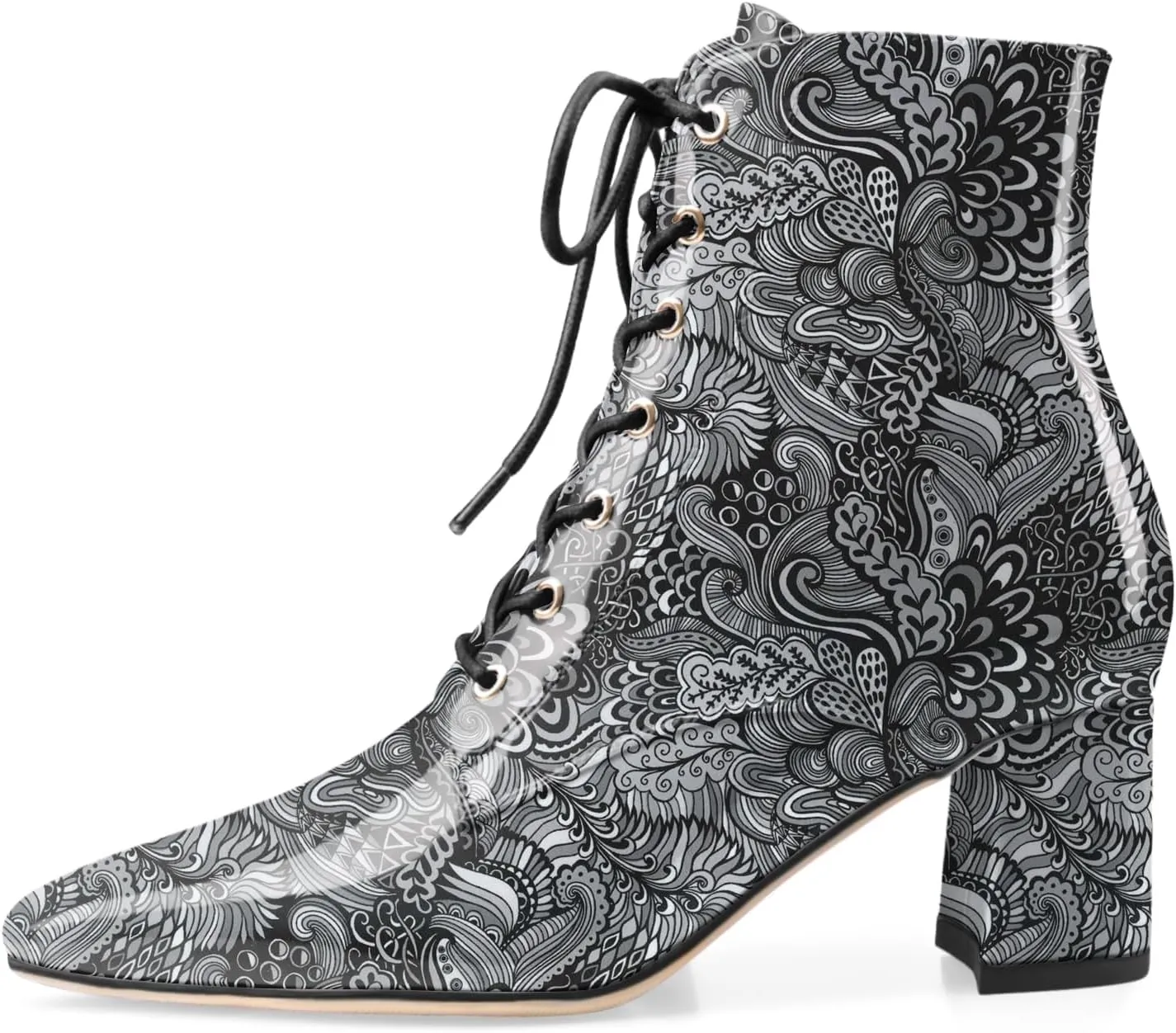 Z.Oufeier Women's Chunky Ankle Boots with Low Block Heel Fashion Leather Lace Up Pointed Toe Heeled Booties