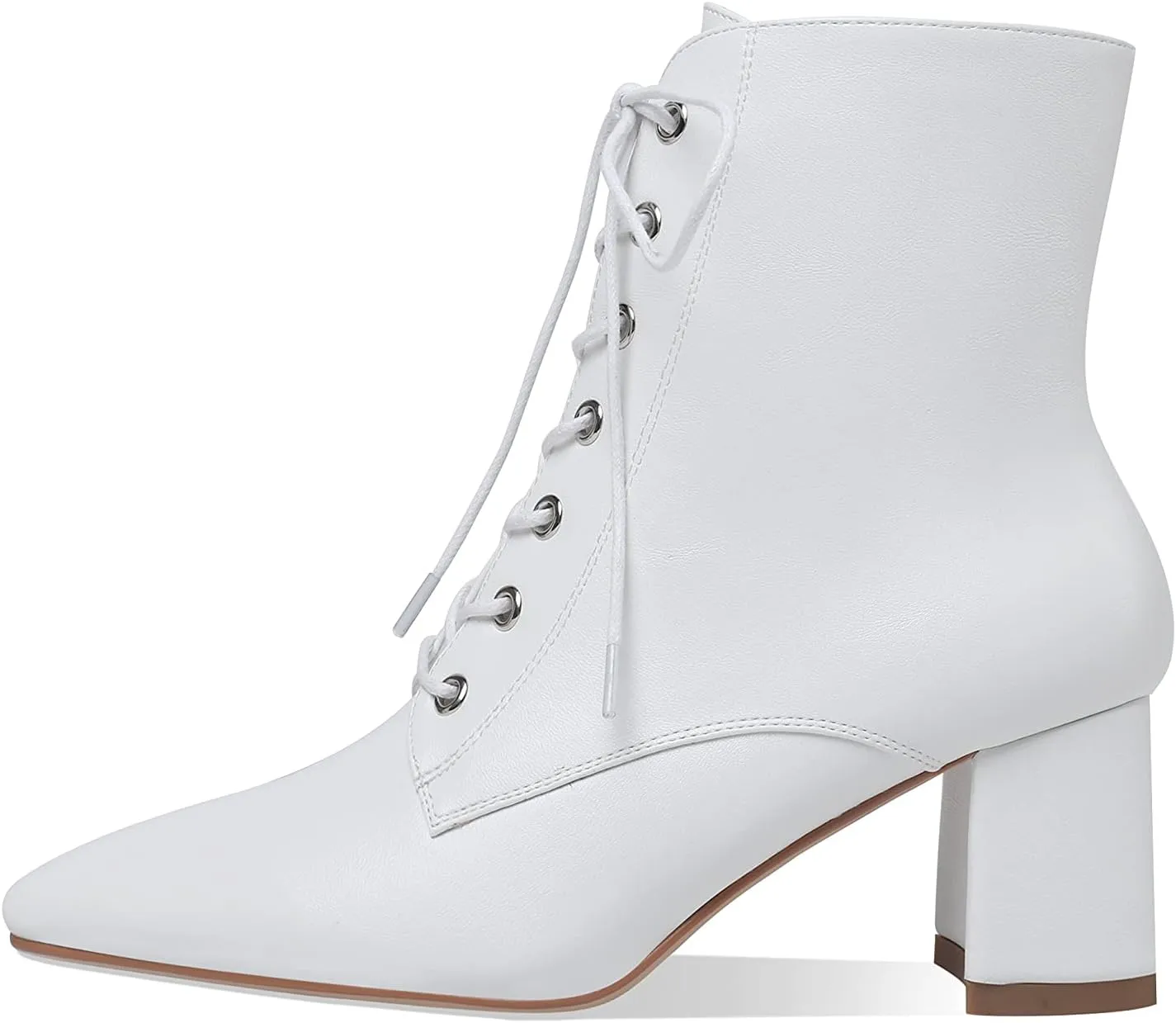 Z.Oufeier Women's Chunky Ankle Boots with Low Block Heel Fashion Leather Lace Up Pointed Toe Heeled Booties