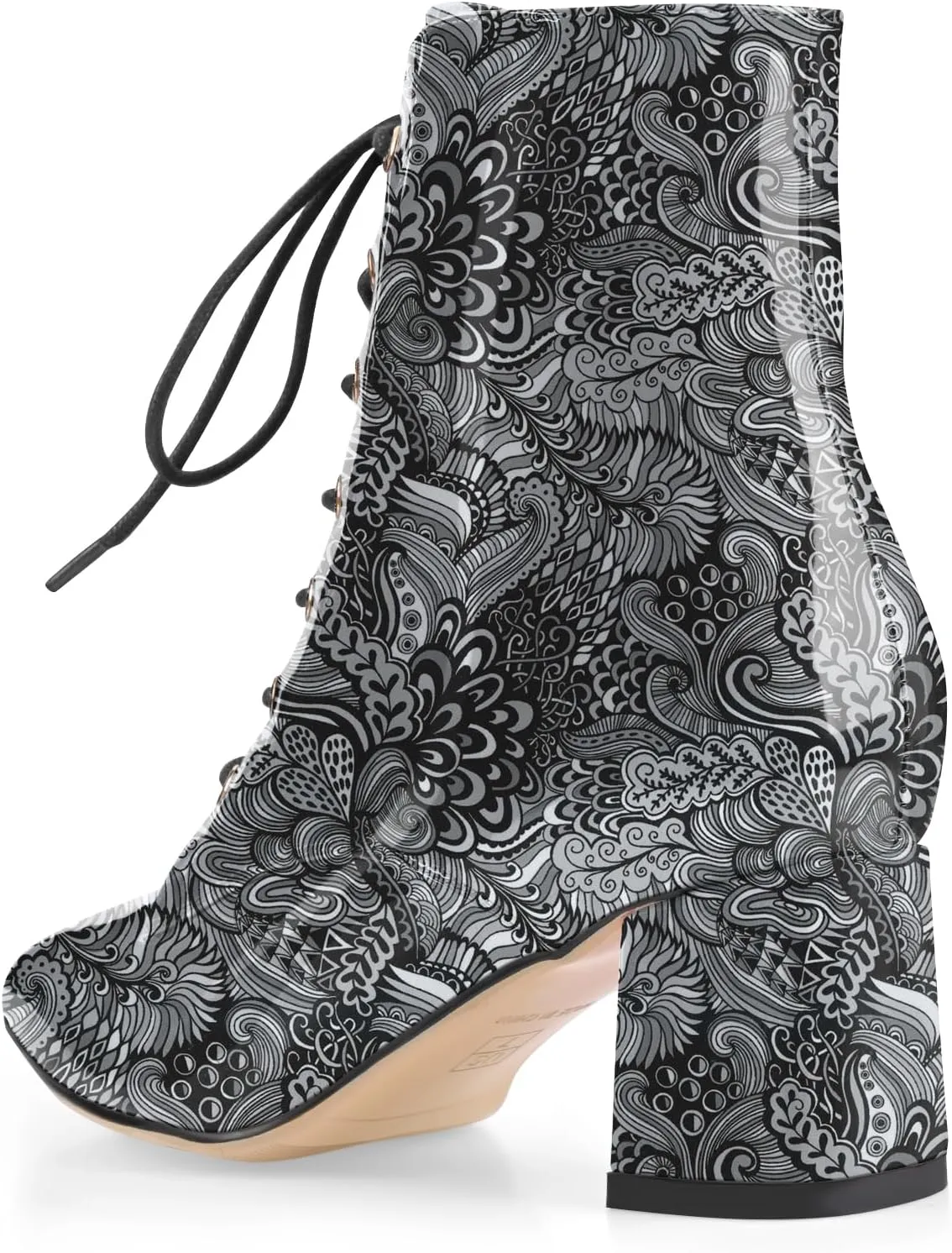 Z.Oufeier Women's Chunky Ankle Boots with Low Block Heel Fashion Leather Lace Up Pointed Toe Heeled Booties