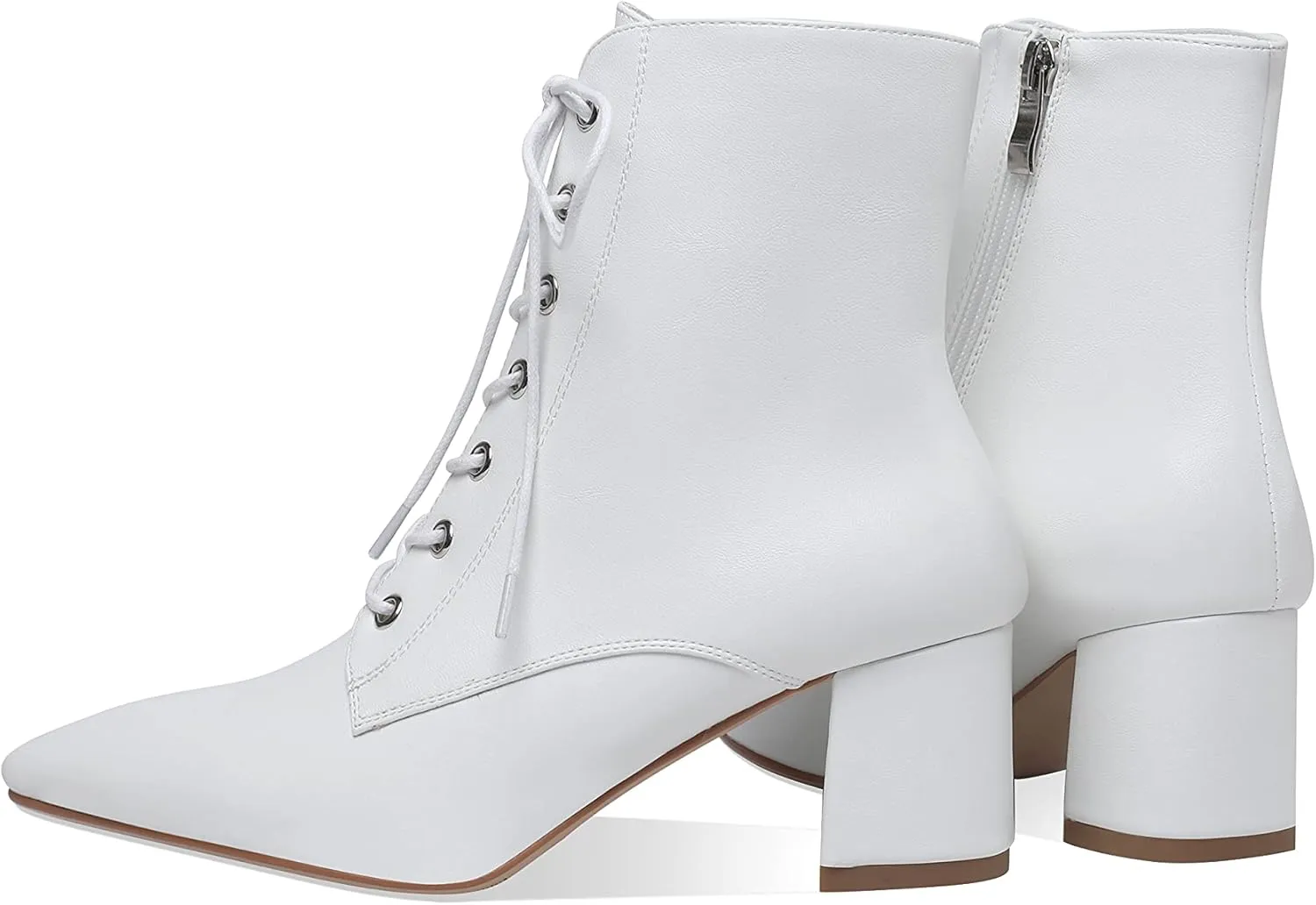 Z.Oufeier Women's Chunky Ankle Boots with Low Block Heel Fashion Leather Lace Up Pointed Toe Heeled Booties