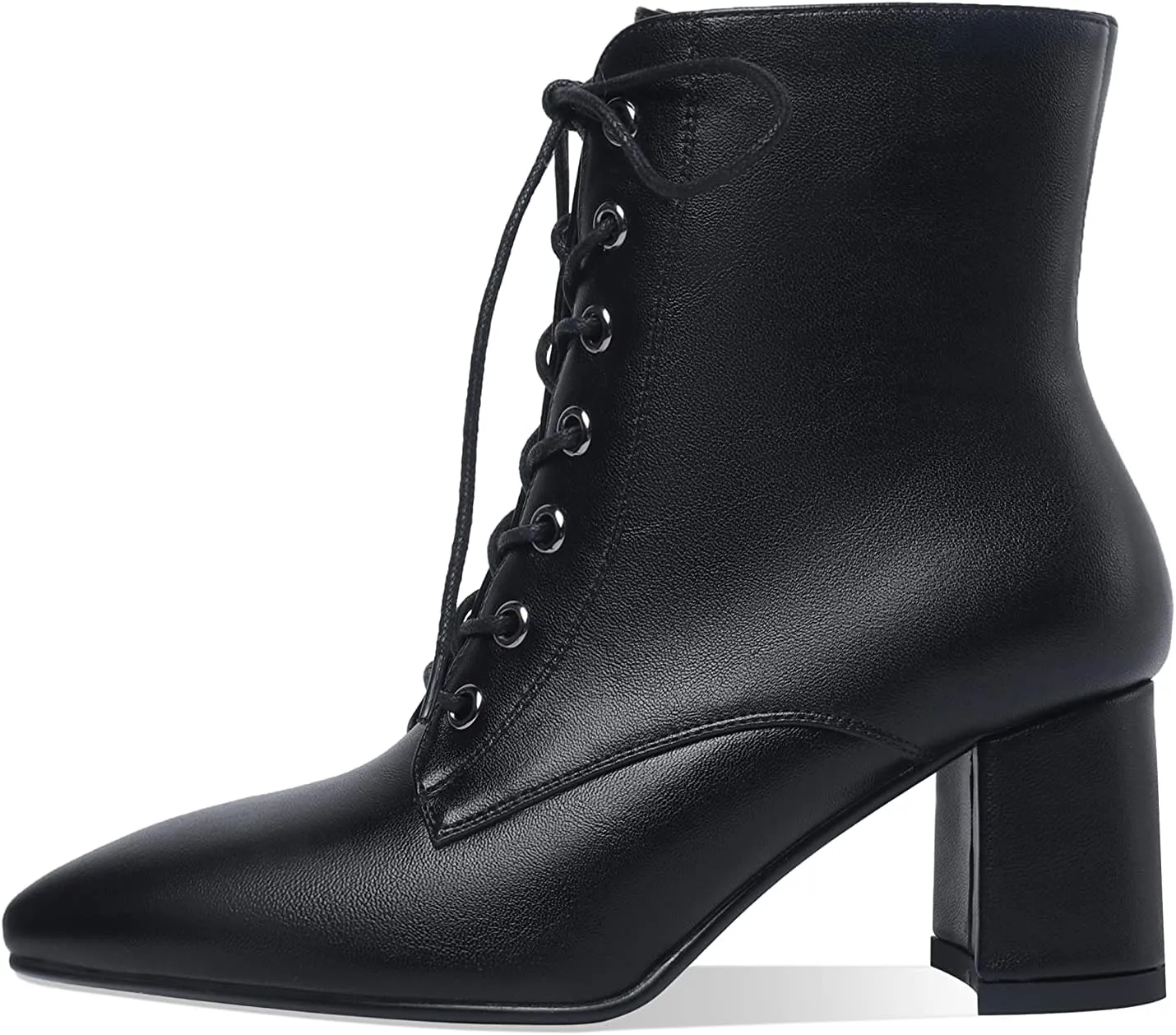 Z.Oufeier Women's Chunky Ankle Boots with Low Block Heel Fashion Leather Lace Up Pointed Toe Heeled Booties