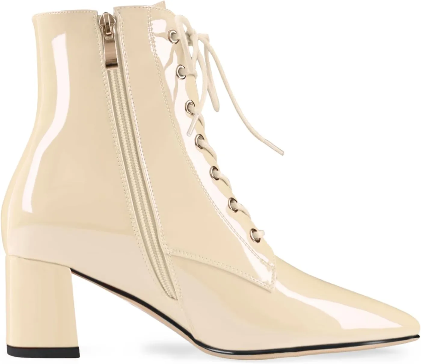 Z.Oufeier Women's Chunky Ankle Boots with Low Block Heel Fashion Leather Lace Up Pointed Toe Heeled Booties