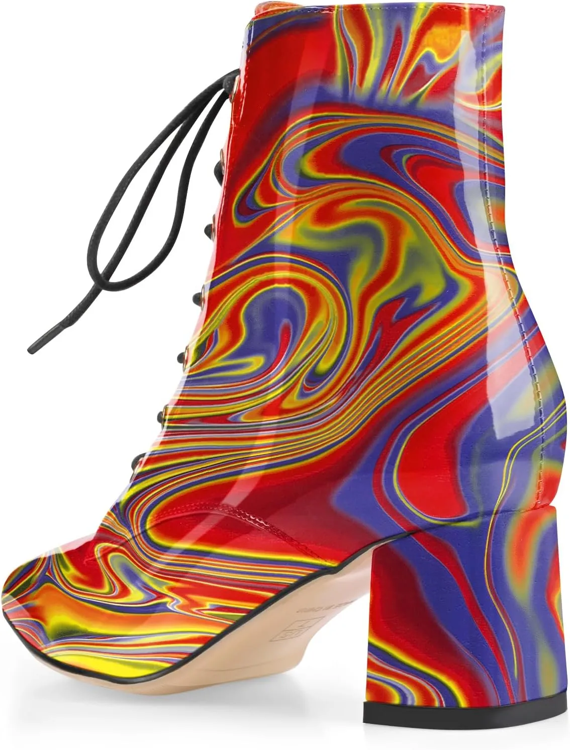 Z.Oufeier Women's Chunky Ankle Boots with Low Block Heel Fashion Leather Lace Up Pointed Toe Heeled Booties