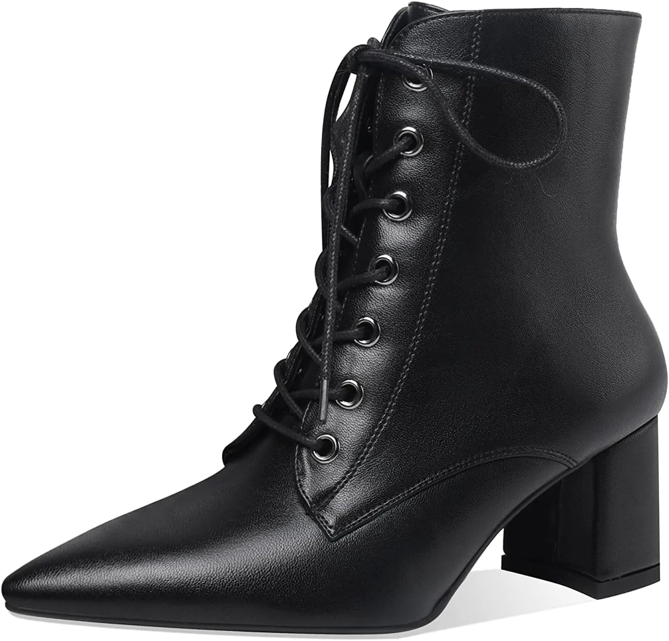 Z.Oufeier Women's Chunky Ankle Boots with Low Block Heel Fashion Leather Lace Up Pointed Toe Heeled Booties
