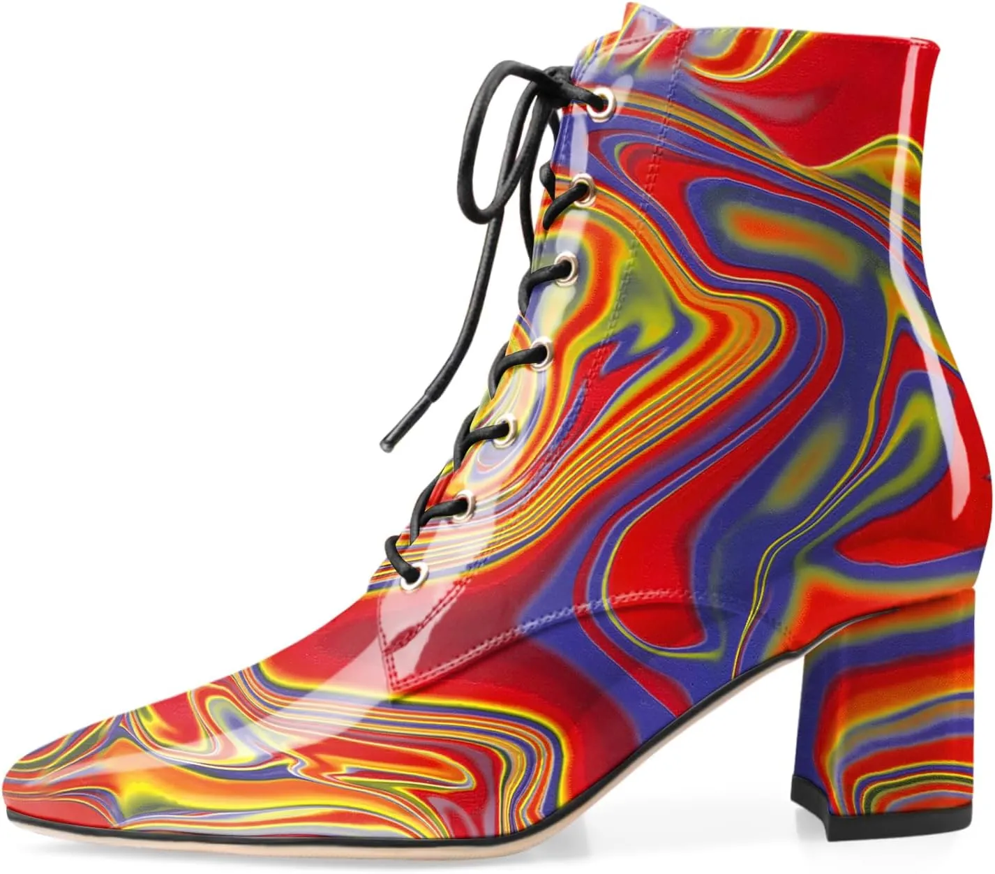 Z.Oufeier Women's Chunky Ankle Boots with Low Block Heel Fashion Leather Lace Up Pointed Toe Heeled Booties