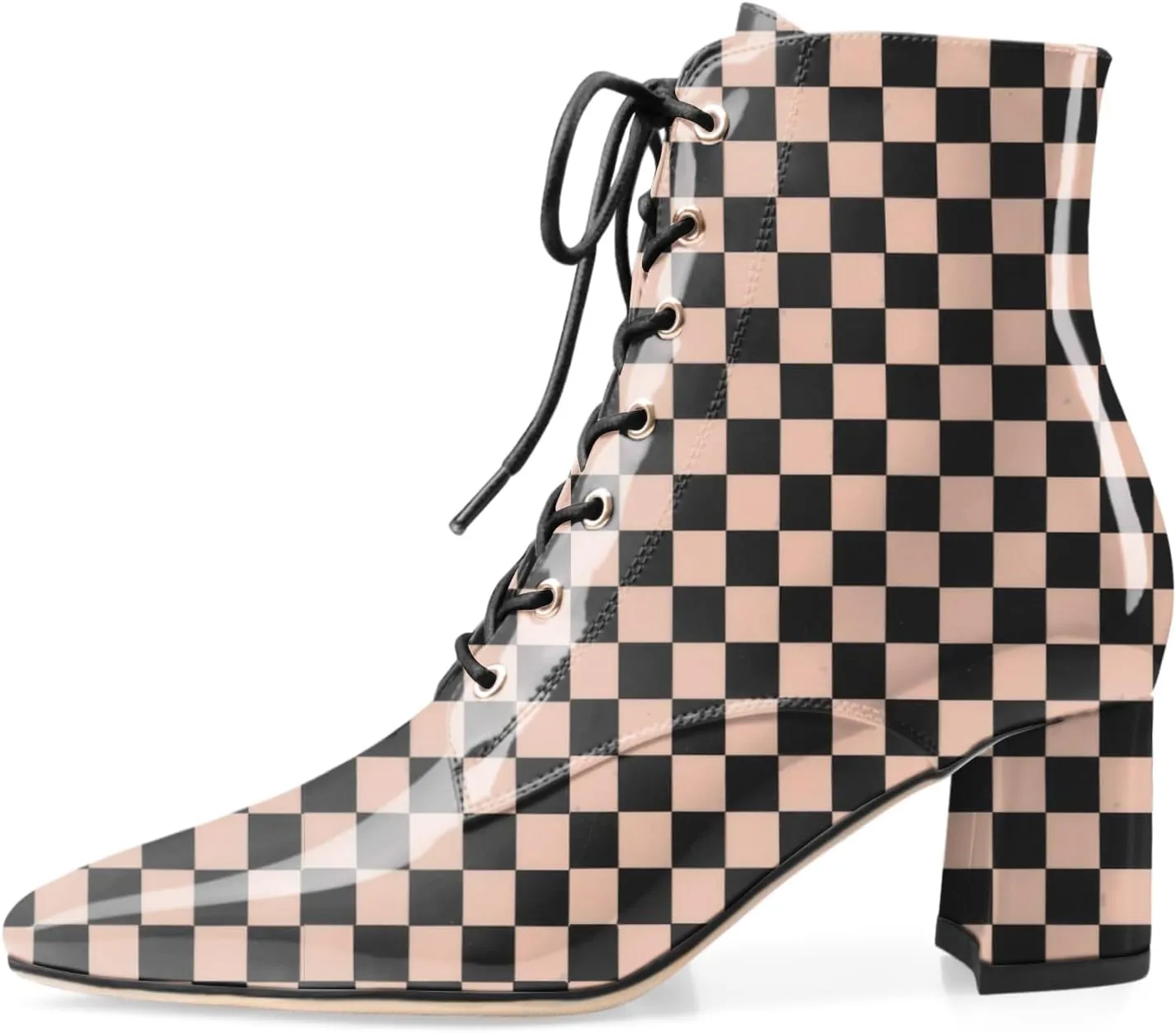 Z.Oufeier Women's Chunky Ankle Boots with Low Block Heel Fashion Leather Lace Up Pointed Toe Heeled Booties