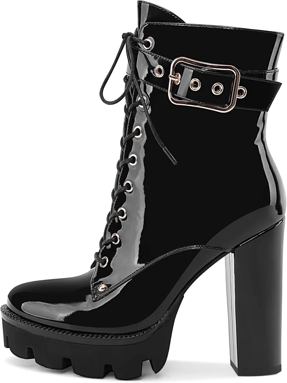 Z.Oufeier Women's Platform Ankle Boots Fashion Chunky Heel Lug Sole Combat Boots Lace Up High Heeled Booties