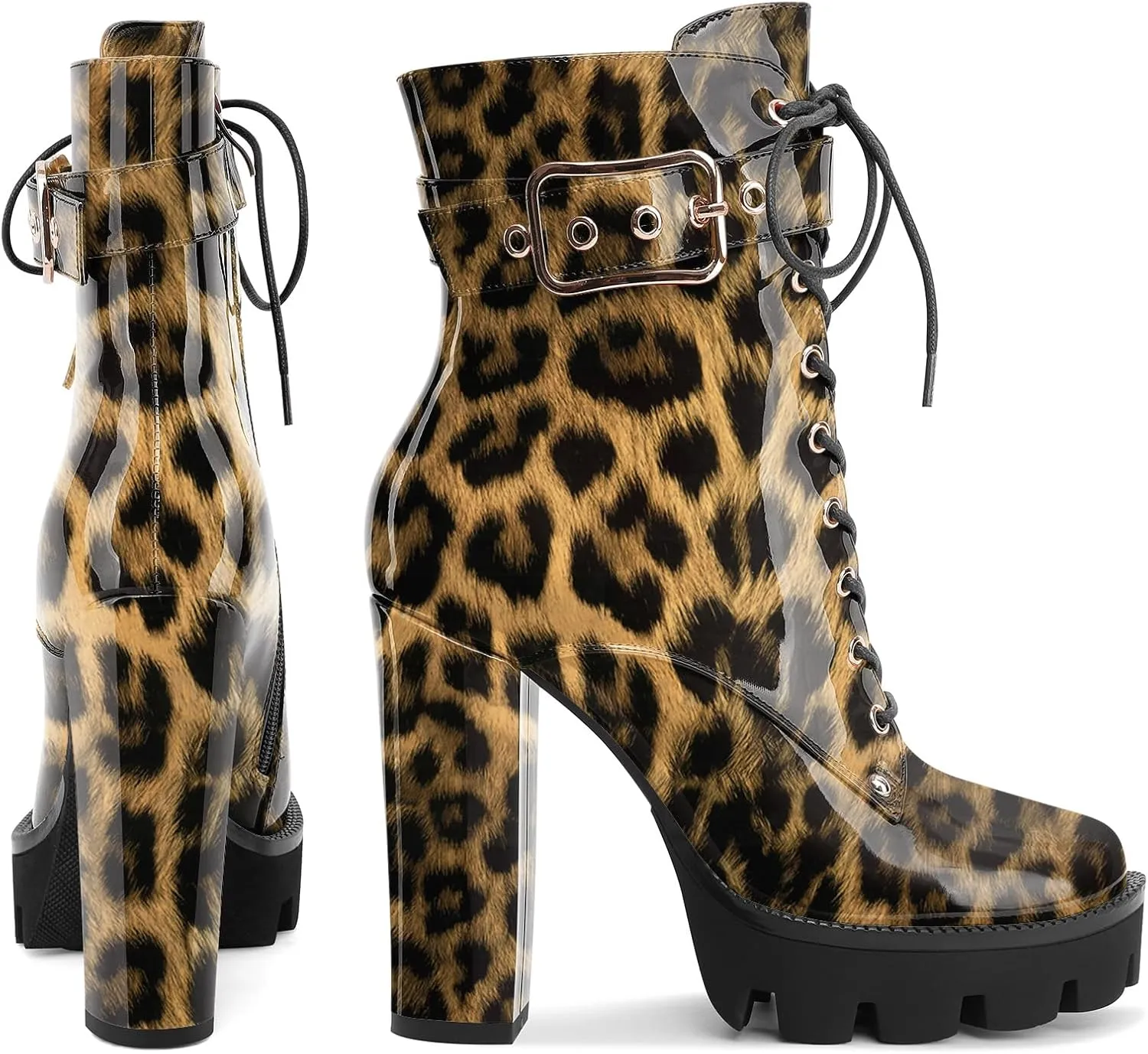 Z.Oufeier Women's Platform Ankle Boots Fashion Chunky Heel Lug Sole Combat Boots Lace Up High Heeled Booties