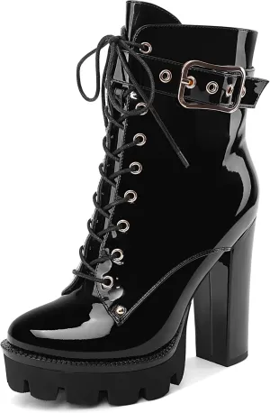 Z.Oufeier Women's Platform Ankle Boots Fashion Chunky Heel Lug Sole Combat Boots Lace Up High Heeled Booties