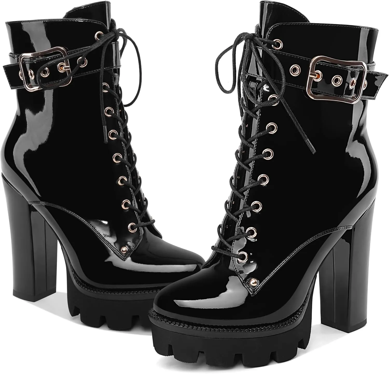 Z.Oufeier Women's Platform Ankle Boots Fashion Chunky Heel Lug Sole Combat Boots Lace Up High Heeled Booties