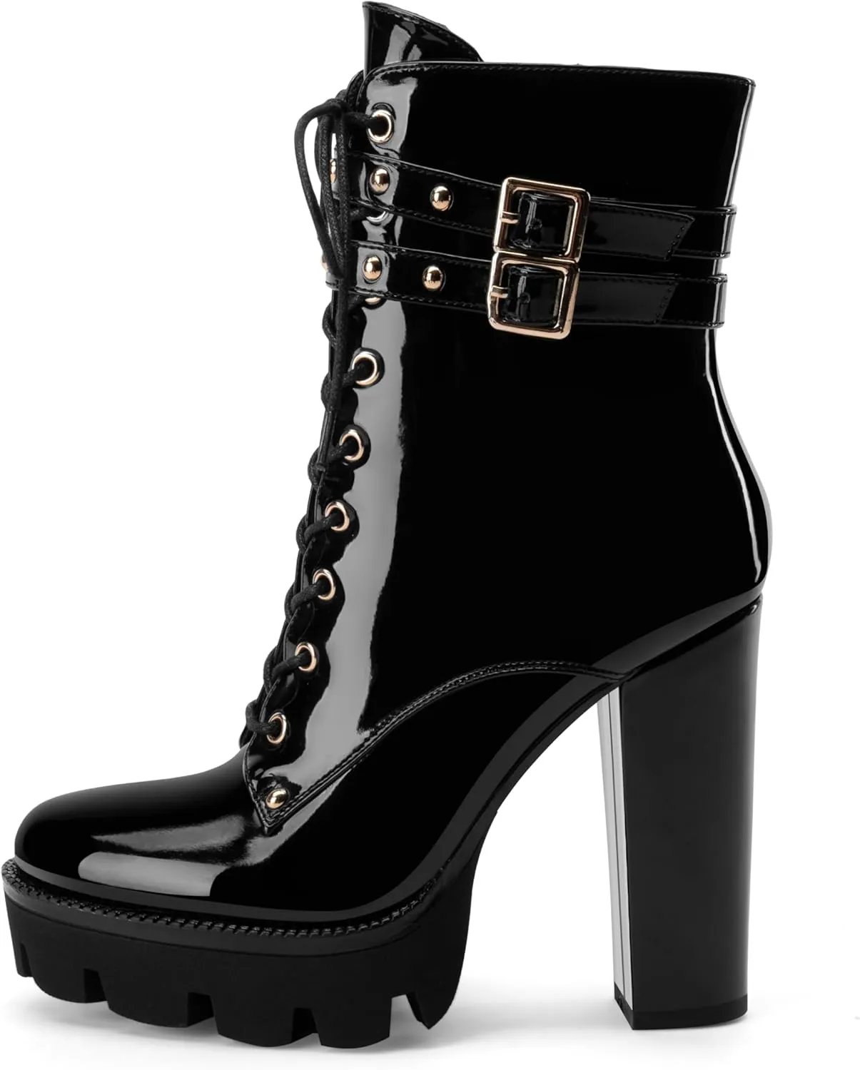 Z.Oufeier Women's Platform Ankle Boots Fashion Chunky Heel Lug Sole Combat Boots Lace Up High Heeled Booties