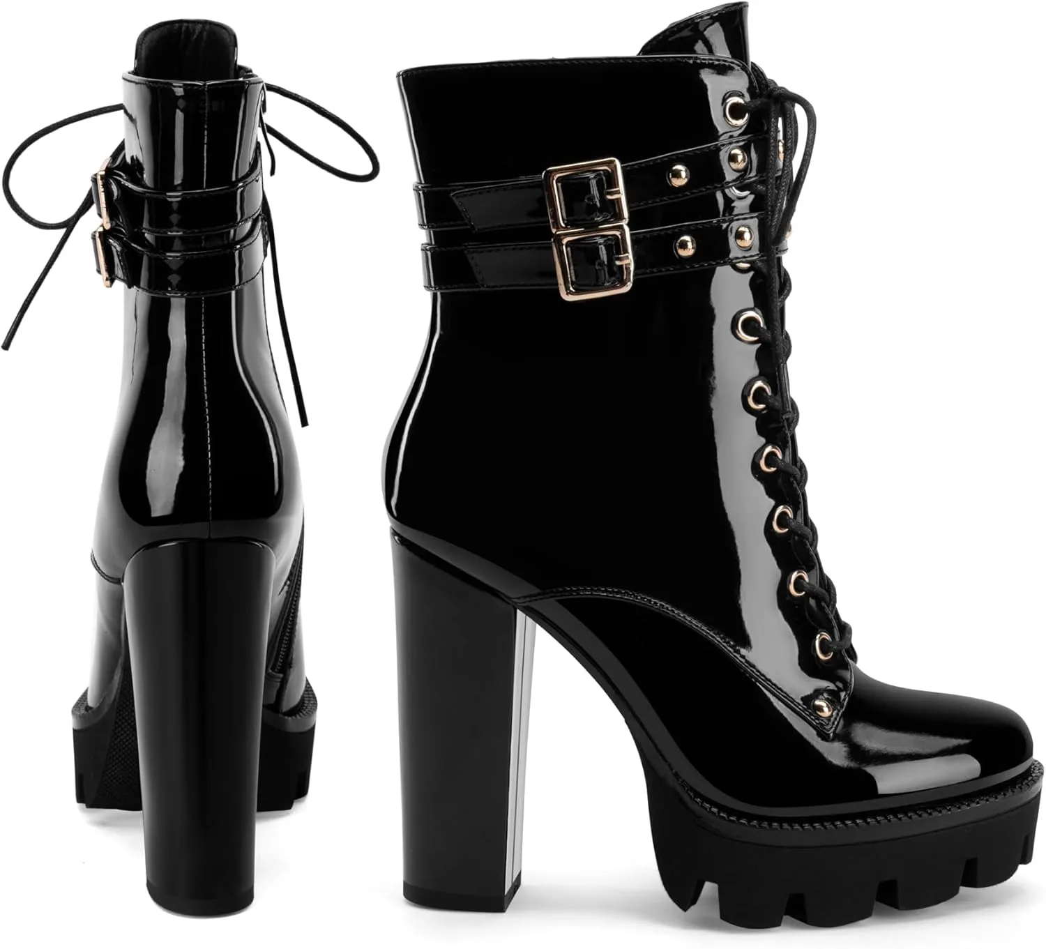 Z.Oufeier Women's Platform Ankle Boots Fashion Chunky Heel Lug Sole Combat Boots Lace Up High Heeled Booties