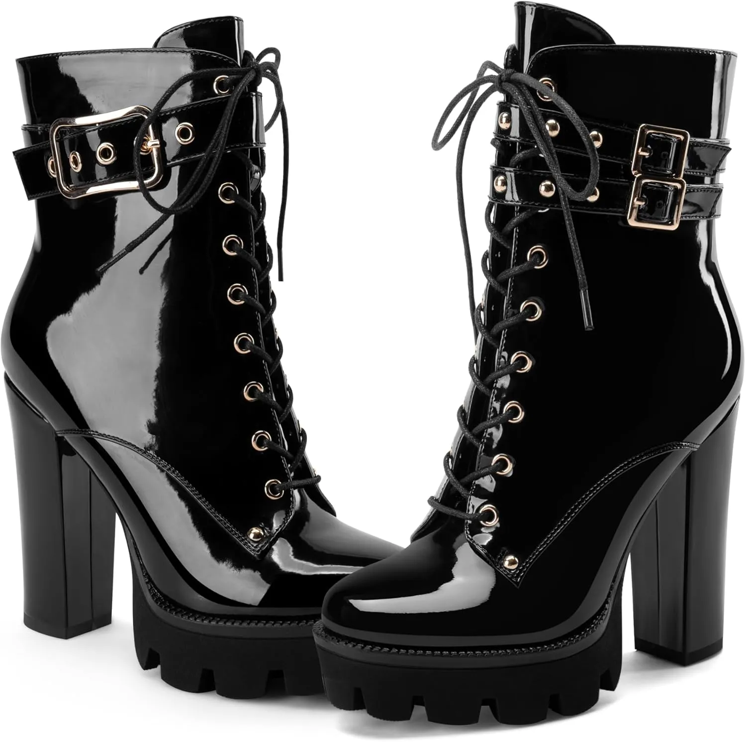 Z.Oufeier Women's Platform Ankle Boots Fashion Chunky Heel Lug Sole Combat Boots Lace Up High Heeled Booties