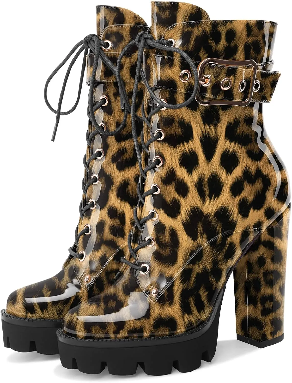 Z.Oufeier Women's Platform Ankle Boots Fashion Chunky Heel Lug Sole Combat Boots Lace Up High Heeled Booties