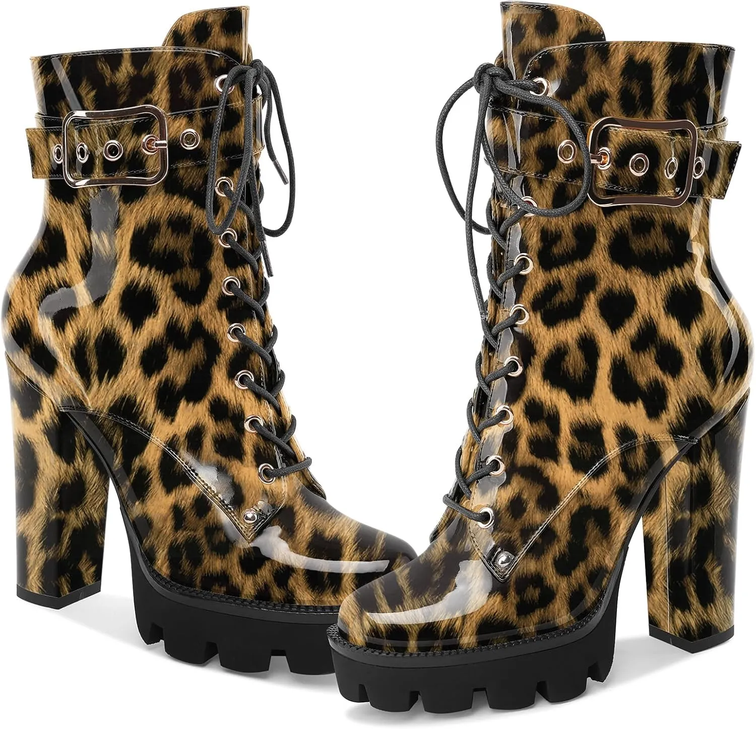 Z.Oufeier Women's Platform Ankle Boots Fashion Chunky Heel Lug Sole Combat Boots Lace Up High Heeled Booties