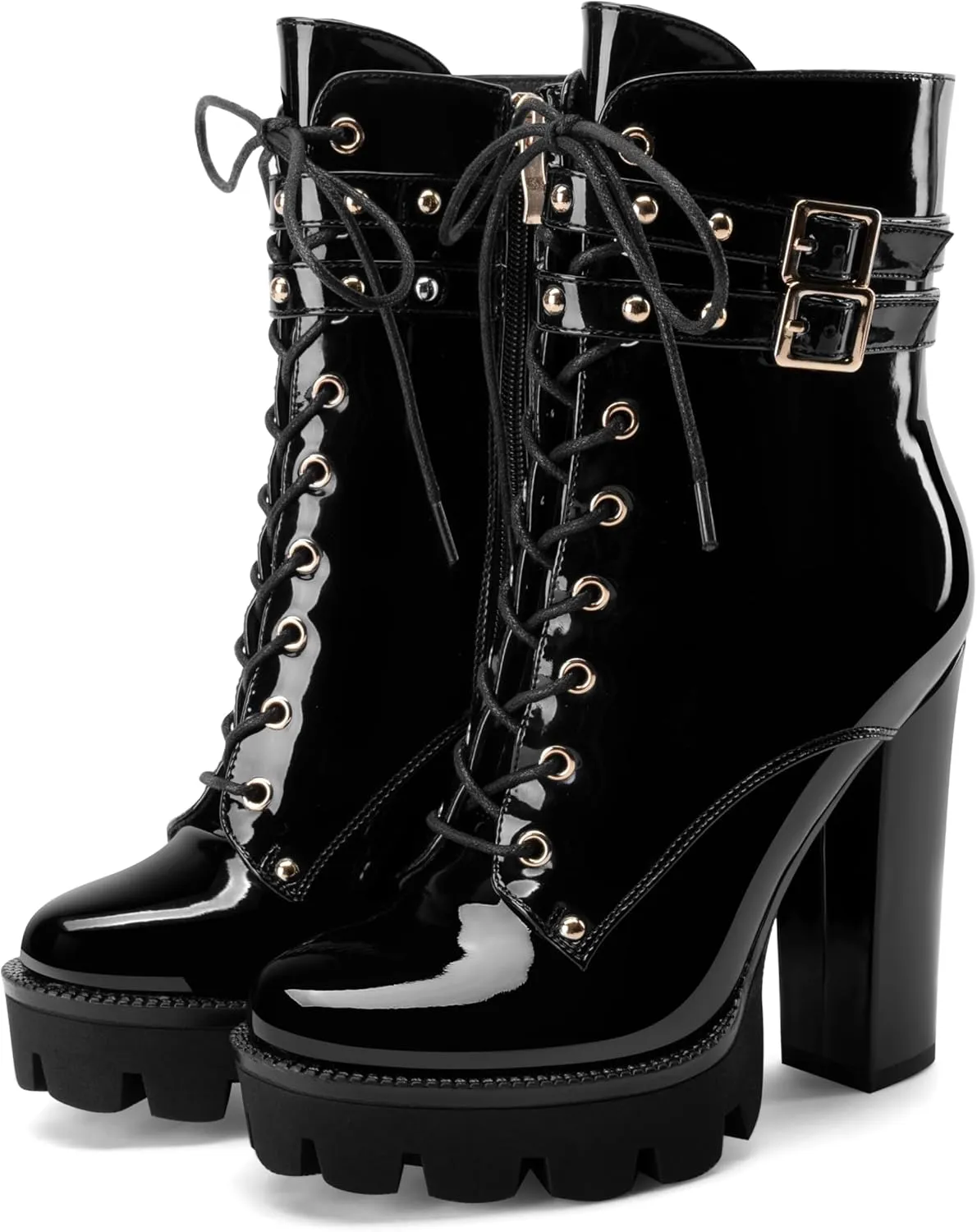 Z.Oufeier Women's Platform Ankle Boots Fashion Chunky Heel Lug Sole Combat Boots Lace Up High Heeled Booties