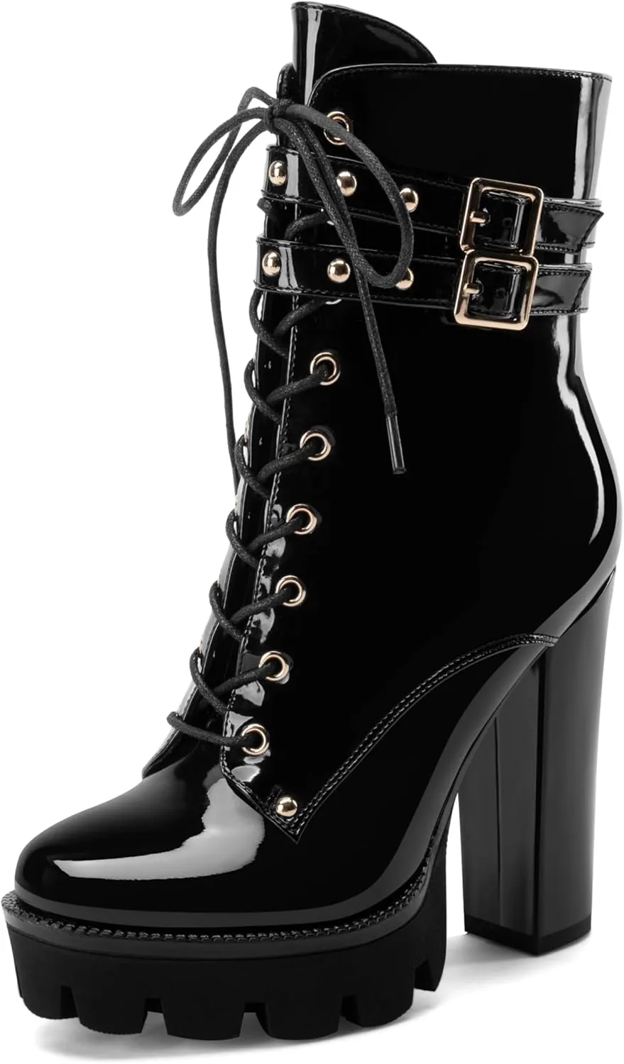 Z.Oufeier Women's Platform Ankle Boots Fashion Chunky Heel Lug Sole Combat Boots Lace Up High Heeled Booties